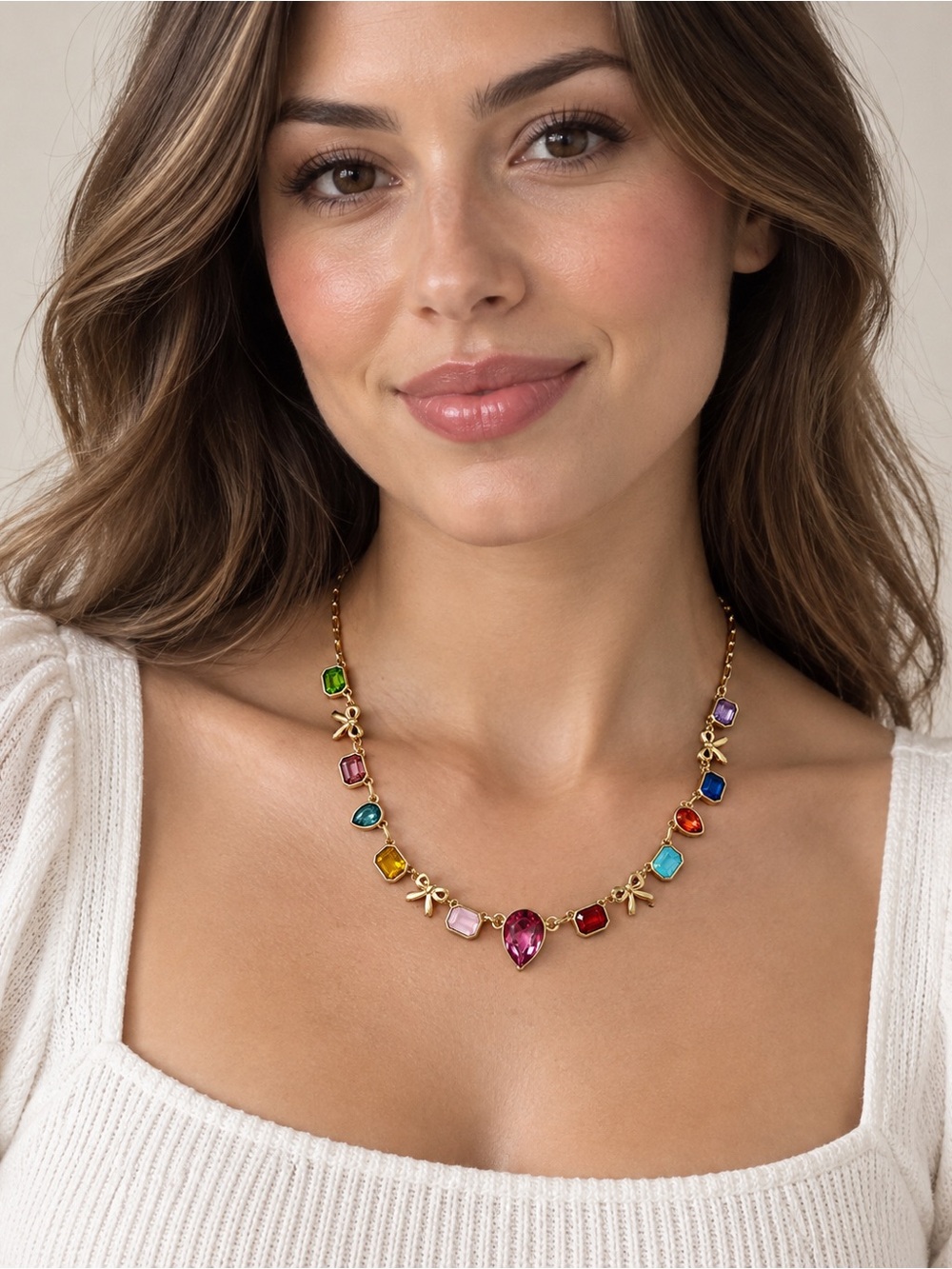 Gold Multicolor Gemstone Necklace - Women Jewelry